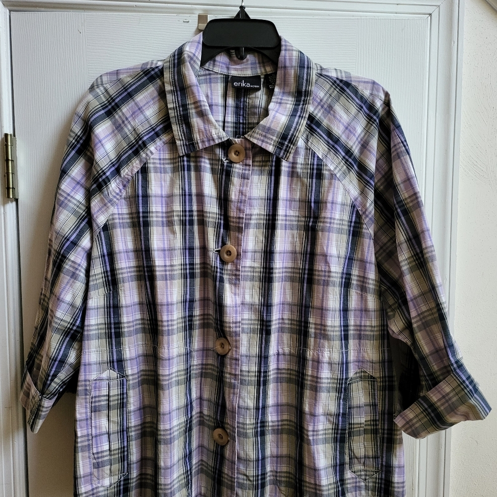 Erika Woman Plaid Cotton Jacket Size US 1X